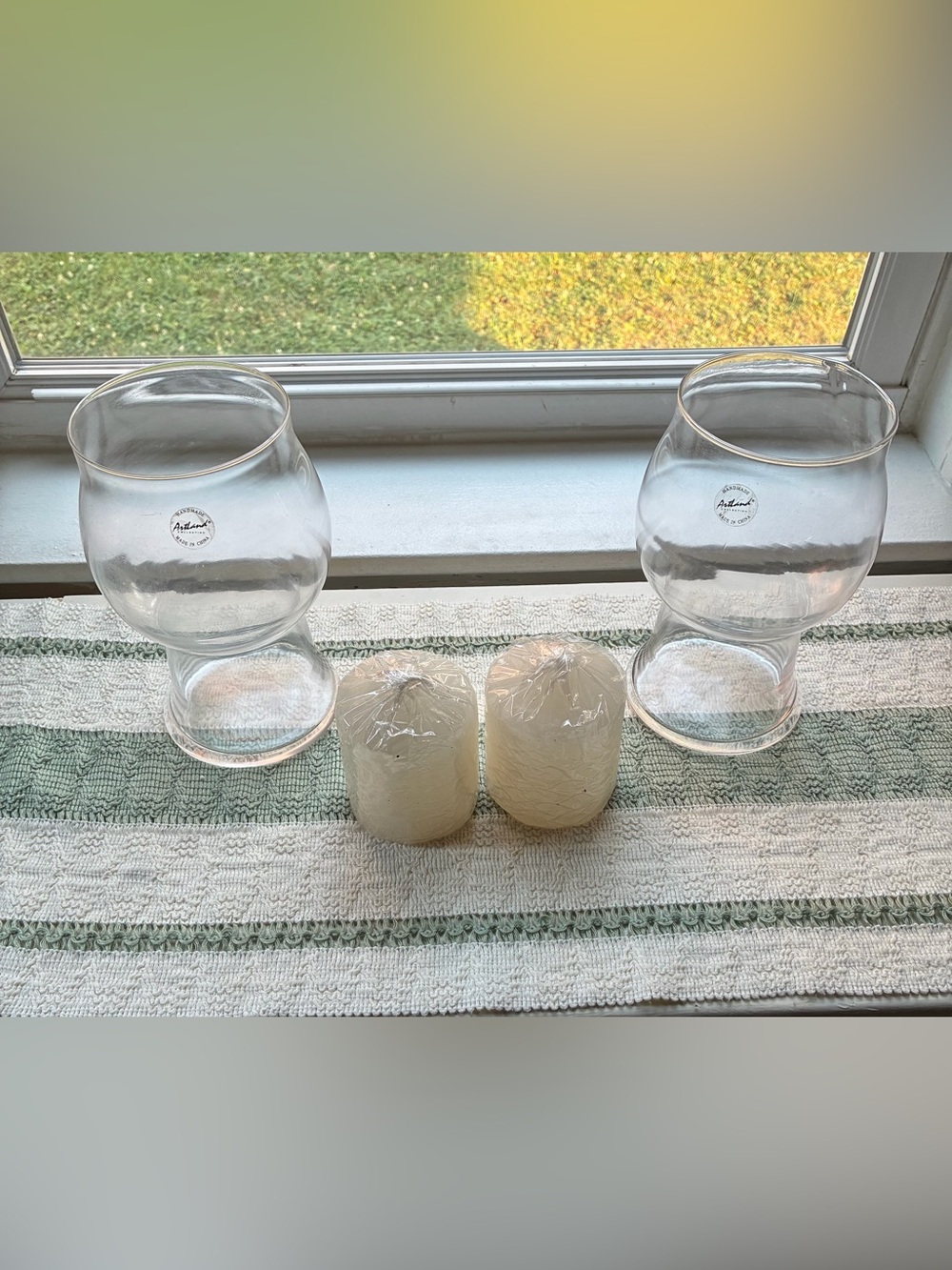 Vintage Glass Hurricane Candle Holders with Floating Pillar Candles